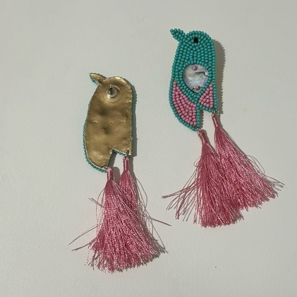 Turquoise and pink beaded earrings large and beautiful - Picture 4 of 4